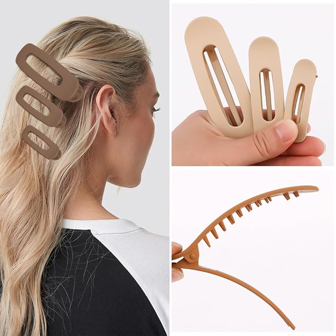 Large Duck Billed Flat Hair Clips, Ahoney 12 Pack Alligator Hair Clips Flat Claw Clip for Thin Thick Hair 3 Sizes Lay Down Banana Clip Hair Styling Accessories for Women Girls (Neutral)