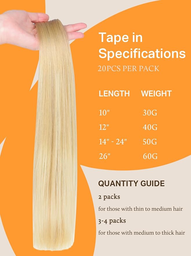 DOORES Mixed Platinum Blonde 20pcs 50g 16 Inch Human Hair Extensions, Invisible Tape In, Natural Hair
