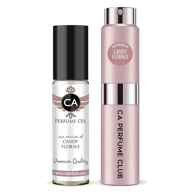CA Perfume Duo Impression of Candy Florale For Women Perfume Layering Set Long Lasting Travel Size EDP + Body Oil Roll-On Bottle 0.27 Fl Oz+0.33 Fl Oz