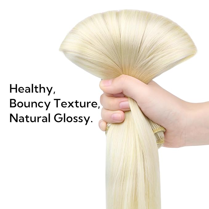 HOTBANANA Clip in Hair Extensions Real Human Hair, 150g 9pcs 20 inch Ivory Blonde Straight Remy Clip in Extensions Full Head for Women