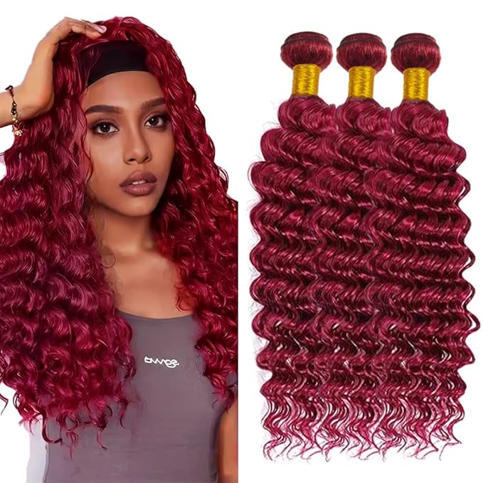 Dark Burgundy Bundles 99J Deep Wave Human Hair 3 Bundles 14 16 18 Inch 150g Brazilian Unprocessed Virgin Remy Burgundy Bundle Hair Extensions