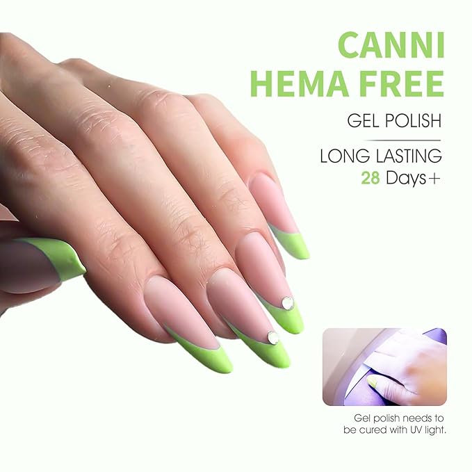 CANNI Pastel Green Gel Nail Polish, 1Pcs Sage Light Green Gel Polish Lime Mint Color High Gloss Soak Off U V Nail Manicure Salon DIY