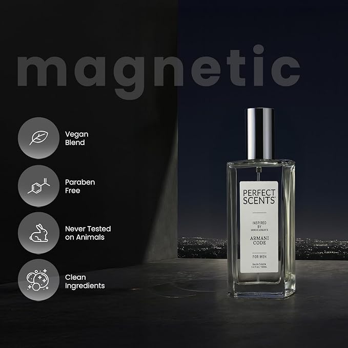 Perfect Scents Fragrances, Inspired by Giorgio Armani’s Armani Code, Men’s Eau de Toilette, CLEAN, Vegan, Paraben-Free, Phthalate-Free, Never Tested on Animals, 3.4 Fluid Ounces
