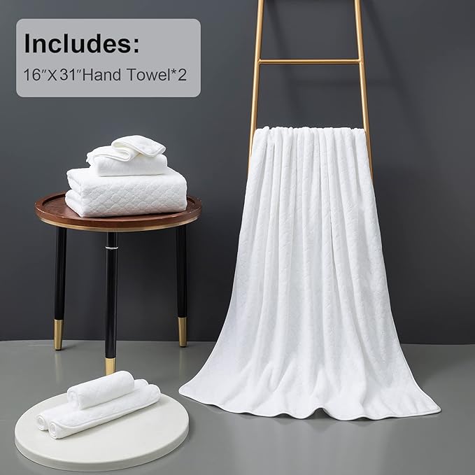 Ycosy 2 Pack Hand Towels Set 16"x31",White Towel Set for Bathroom,Quick Dry Thick and Highly Absorbent Hand Towel,Ultra Soft Microfibers Premium Towel Set for Bathroom Hotel,Spa,Gym