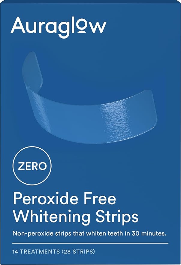 Auraglow Teeth Whitening Strips, Peroxide Free, 14 Treatments, Whitens Teeth Without Sensitivity, Removes Years of Stains, Enamel Safe Teeth Whitener, 28 Strips, Mint