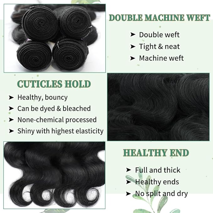 14A Body Wave Bundles Human Hair 18 20 22 24 Inch Human Hair Bundles 100% Unprocessed Brazilian Virgin Hair 4 Bundles Deals, Holds the Curls Well, No Shedding, No Tangle