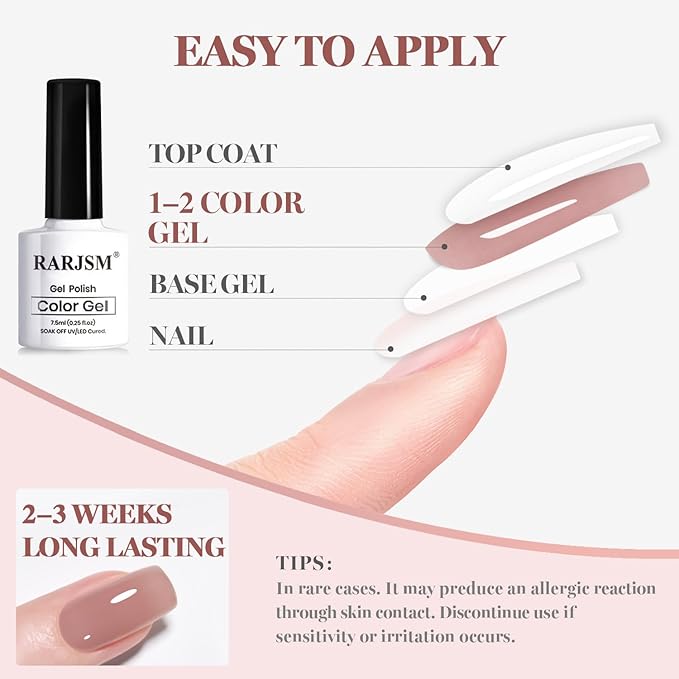 RARJSM Nude Jelly Gel Nail Polish Set Sheer Gray Pink Milky White Misty Roswood Pinkish Beige 6 Pcs Neutral Skin Tone Colors French Manicure Gelpolish Soak Off Curing Requires for Home Salon 7.5ml