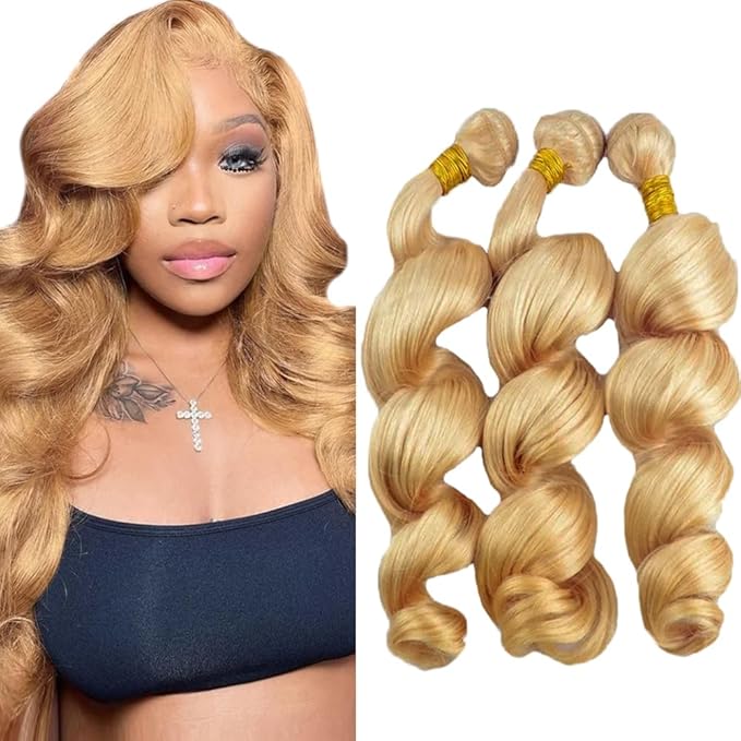 Color 27 Human Hair Bundles Blonde Loose Wave Bundle Brazilian Virgin Remy Hair 3 Bundles 14 16 18 Inch Honey Blonde Bundle Hair Weave