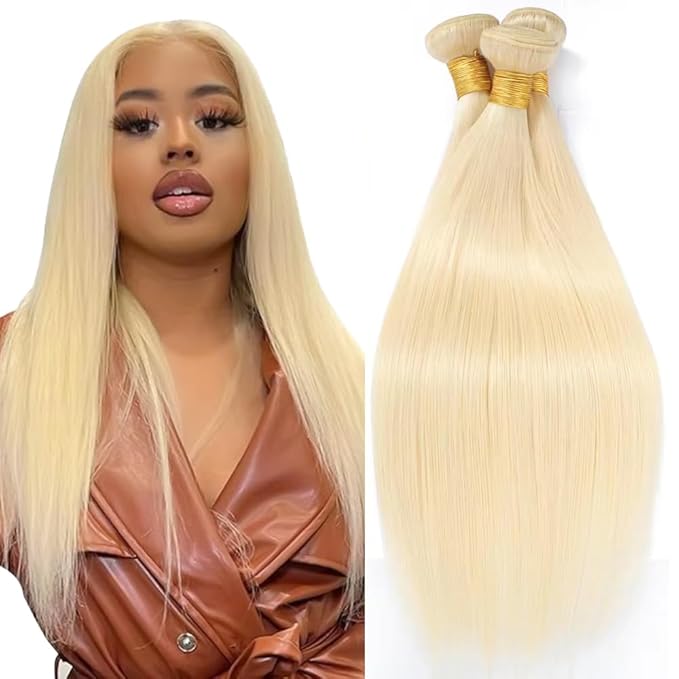 Freiuoke Blonde Bundles Human Hair 613 Straight Bundle 16 18 20 Inch Blonde Loose Wave 3 Bundles Brazilian Unprocessed Remy Hair Extensions