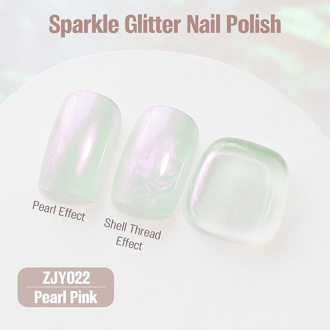 Pearl Pink Iridescent Nail Polish 15ml - Aurora Mermaid & Unicorn Glossy, Quick Dry Air Dry Long Lasting, Oil-Based Vegan Nail Art Polish - DIY at Home