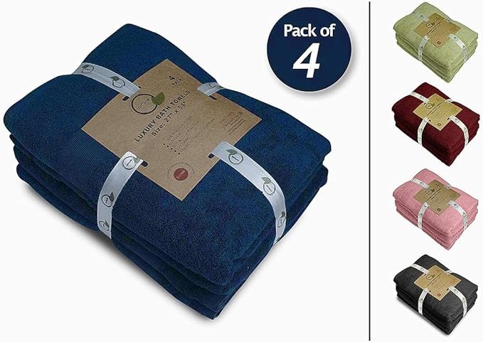 Softolle Luxury Bath Towels Set of 4 (27” x 54”) | Towels for Bathroom | Super Soft | Highly Absorbent Towels for Home, Spa, Gym (Navy Blue)