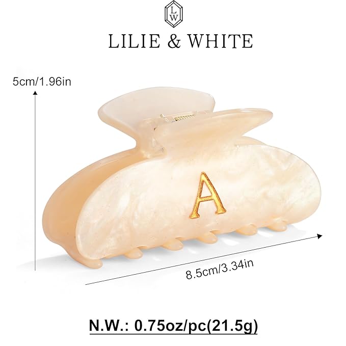 LILIE&WHITE Acrylic Letter Hair Clips For Women Stylish A Monogram Hair Claw Alphabet Hair Clip Fashion Glitter Claw Clips Elegant And Durable Hair Accessory Large Hair Clips A