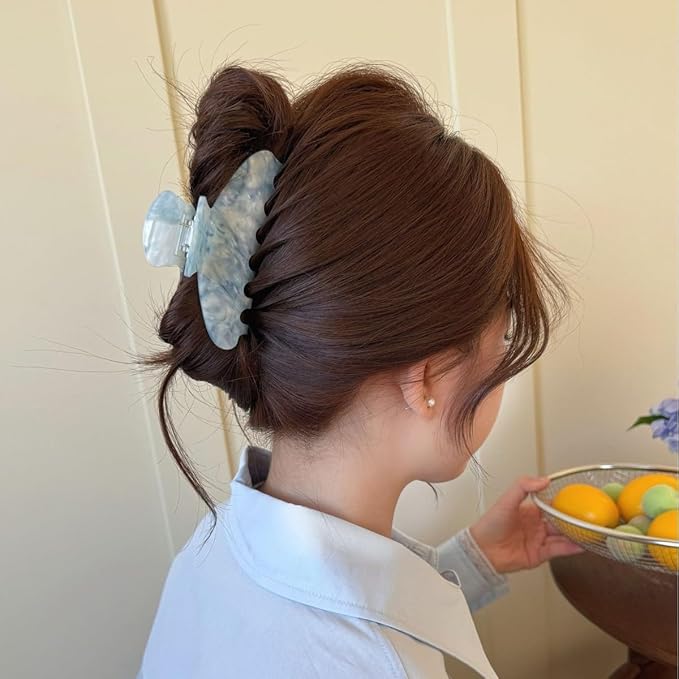 Premium Durable Acetate Hair Clips for Women Girls 3 .94" Water Wave Hair Claw for Thick or Thin Hair, Large Cute Styling Accessories (Blue)