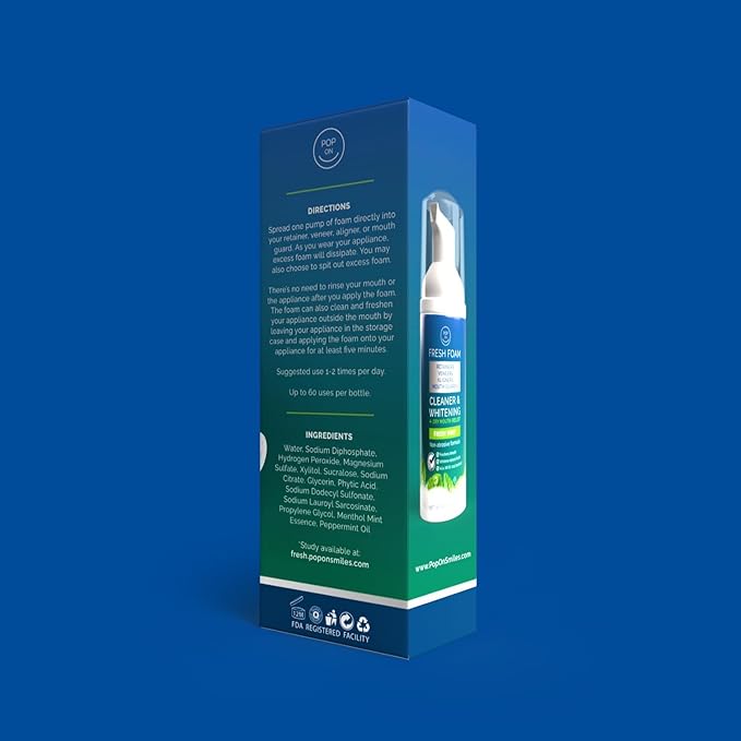 Aligner & Retainer Cleaner Foam – Dry Mouth Relief, Compatible with Invisalign, Aligners, Retainers, Mouth Guards, Night Guards, Veneers, Whitens, Freshens, 3% Hydrogen Peroxide, Mint - 50ml, 2 PC