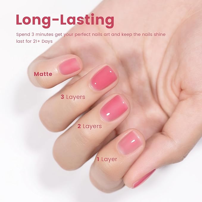 RARJSM Nude Peach Pink Gel Nail Polish Sheer Neutral Skin Tone Color Ice Jelly Rosy Red Pink Gel Polish Transparent Nail GelPolish Soak off UV LED Cured for Home Salon DIY Manicure 15ml Single Bottle