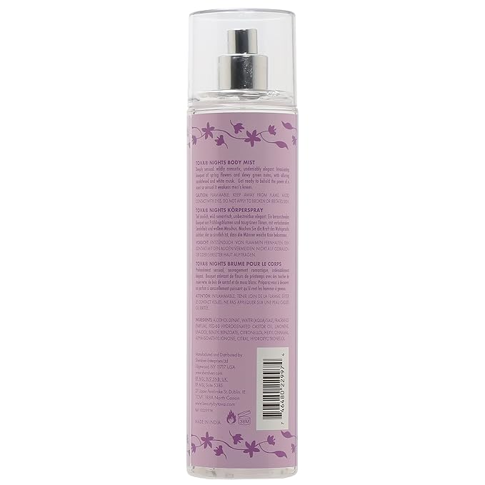 Tova Nights Body Mist – Award-Winning Spicy Floral Perfume Mist for Women with White Lily, Peony & Patchouli – Sensual Long-Lasting Evening Body Spray – USA-Made & Cruelty-Free – 8.0 fl oz