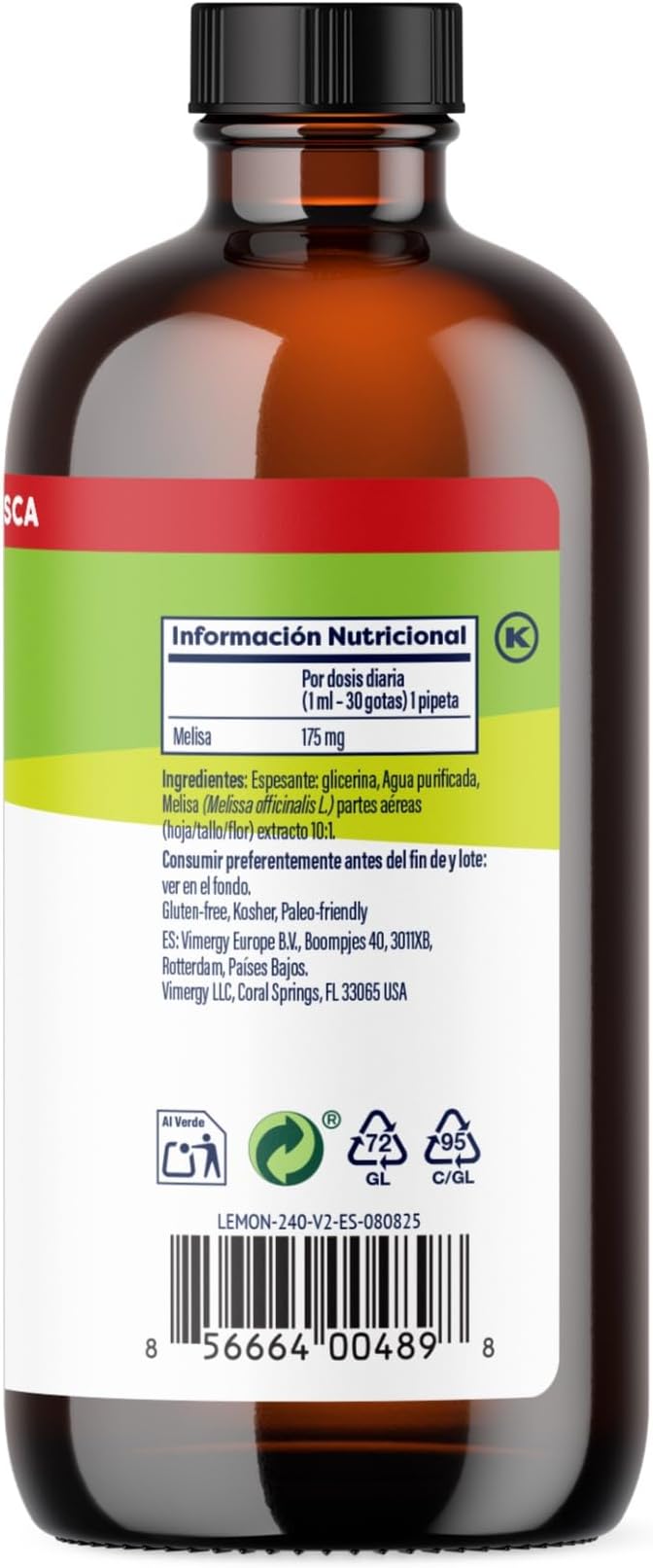 Vimergy Organic Lemon Balm Tincture Herbal Supplement – 175 mg of 10:1 Lemon Balm Extract per Serving, can be Used in Tea - USDA Certified Organic, Non-GMO, Alcohol-Free – 240 mL (1 mL/Serving)