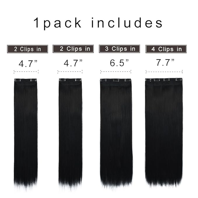 REECHO 14" Straight Short Length Long 4 PCS Set Thick Clip in on Hair Extensions Natural Black