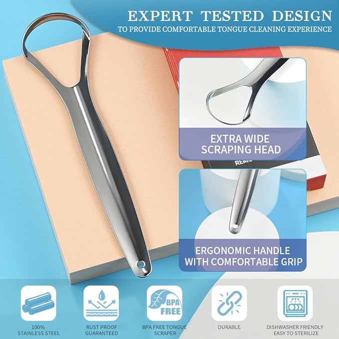 VIWIK 6 Pack Tongue Scraper for Adults Bad Breath Treatment for Adults 100% Stainless Steel Reduce Bad Breath Tongue Scrubber Easy to Use Tongue Cleaner for Oral Care & Hygiene