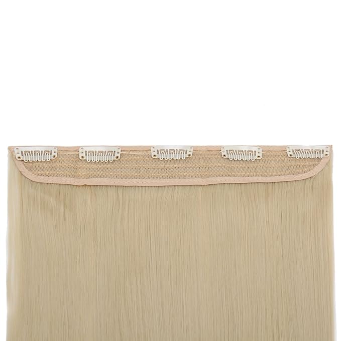 S-noilite Salon 26" Straight Bleach Blonde One Piece 5 Clips Clip In Hair Extensions Fashion Design Lady Women 5A Synthetic(Bleach Blonde)