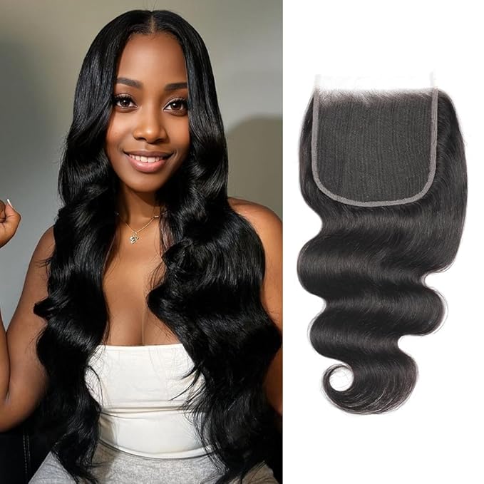 5x5 HD Lace Closure Body Wave Human Hair Closure Invisible Ultra-Thin 5x5 Lace Closure 12A Brazilian Raw Human Hair Pre-Plucked Nature Black 14 Inch