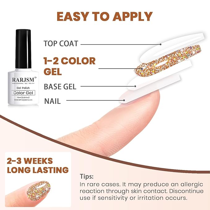 RARJSM Reflective Glitter Gel Polish Orange Sparkling Glitter Iridescent Shimmer Gel Polish Sparkle Glitters Gel Holographic Gelpolish Soak off Nail Art Manicure for Salon DIY at Home
