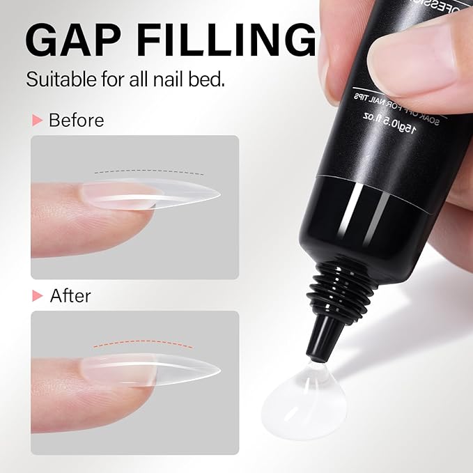 AILLSA Nail Gel Glue 2PCS Lamp Curing Needed Super Strong Nails Tip Glues Semi-Solid Professional False Gel Nail Glue for Acrylic Nail Tips Press on Nails
