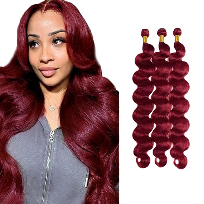 24 26 28 inch Burgundy Bundles 99j Body Wave Human Hair Bundles Red Human Hair Bundle Burgundy Body Wave Bundle 150g