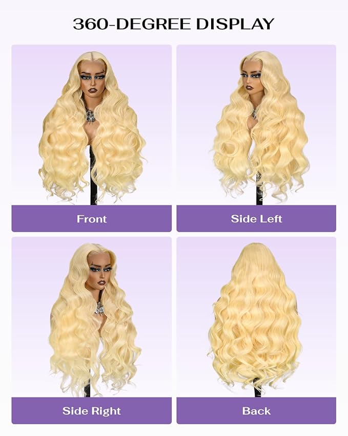 613 13x6 Lace Front Wig Human Hair 180 Density Body Wave Blonde Wig Human Hair 613 HD Lace Frontal Wigs 100% Real Human Hair No Synthetic Blend No Tangle No Shedding Triple Lifespan 3X 24 Inch