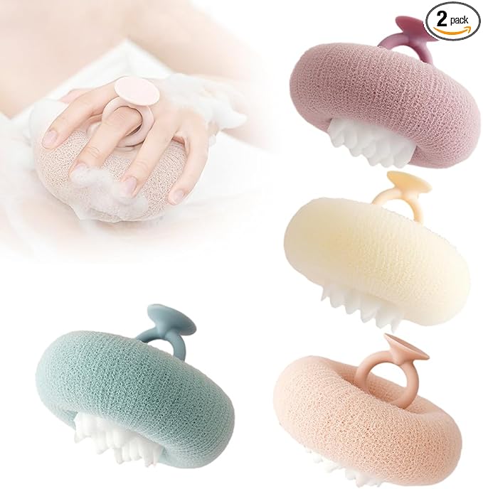 Super Soft Sunflower Suction Cup Bath Ball, 2024 Upgraded 2-in-1 Sunflower Bath Ball Exfoliating Bath Sponge Cleaning Brush, Sponge Mesh Pouf Shower Ball for Women, Men Shower (Colorful-4)