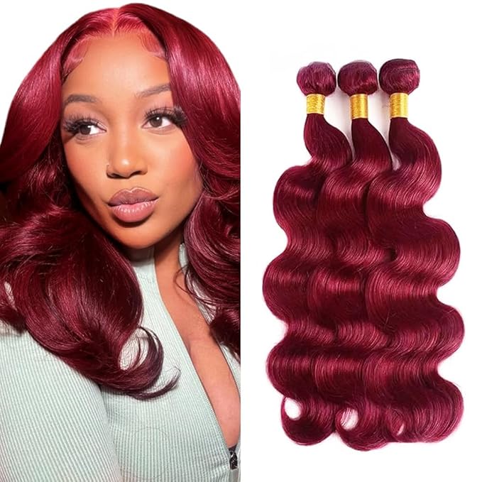 Freiuoke Dark Burgundy Bundles 99J Body Wave Human Hair 3 Bundles 12 14 16 Inch 150g Brazilian Unprocessed Virgin Remy Hair Extensions