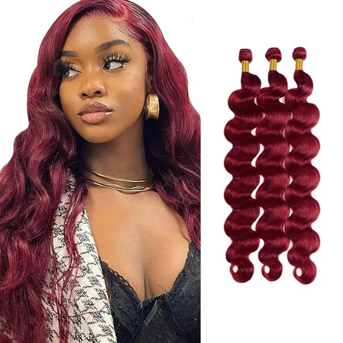 24 26 28 inch Burgundy Bundles Human Hair 99J Body Wave Bundles Red Human Hair Bundle Burgundy Body Wave Bundle 150g