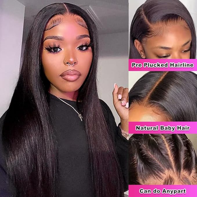 13x6 Straight Lace Front Wigs Human Hair for Women HD Transparent Lace Wigs Human Hair 200% Density Glueless Wigs Human Hair Pre Plucked Natural Hairline 20Inch
