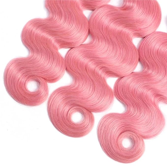Pink Human Hair Bundles Light Pink Body Wave Bundles Peruvian Grade 8A Virgin Remy Hair Extensions 24 26 28 Inch Double Weft Hair Weave