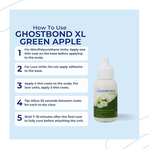 GHOSTBOND XL Hair Replacement Adhesive - 1.3oz - Invisible Bonding Wig Glue: Extra Moisture Control - Water & Oil-Resistant, Light Hold for Poly and Lace Hairpiece, Wig, Toupee Systems, (Green Apple)