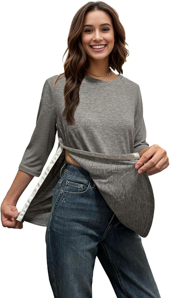 Youdiao Post Shoulder Surgery Shirts for Women Tear Away 3/4 Sleeve Tops After Rotator Cuff Chemo Port Adaptive Clothing