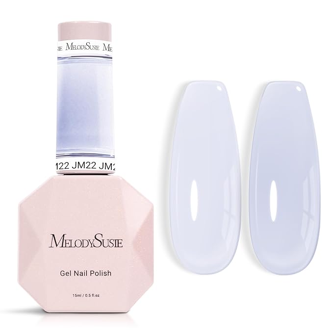 MelodySusie Jeweliver White Jelly Gel Polish, 0.5Fl Oz Milky White Lavender Gel Nail Polish Sheer Translucent Nude Soak Off UV LED Light Cure Gift for Women Manicure Nail Art DIY at Home JM22