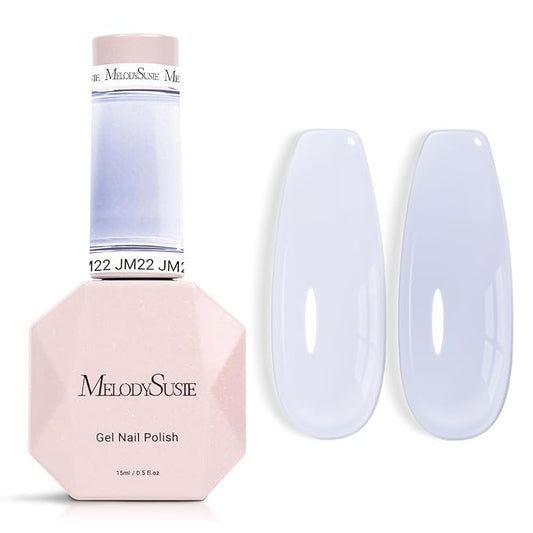 MelodySusie Jeweliver White Jelly Gel Polish, 0.5Fl Oz Milky White Lavender Gel Nail Polish Sheer Translucent Nude Soak Off UV LED Light Cure Gift for Women Manicure Nail Art DIY at Home JM22