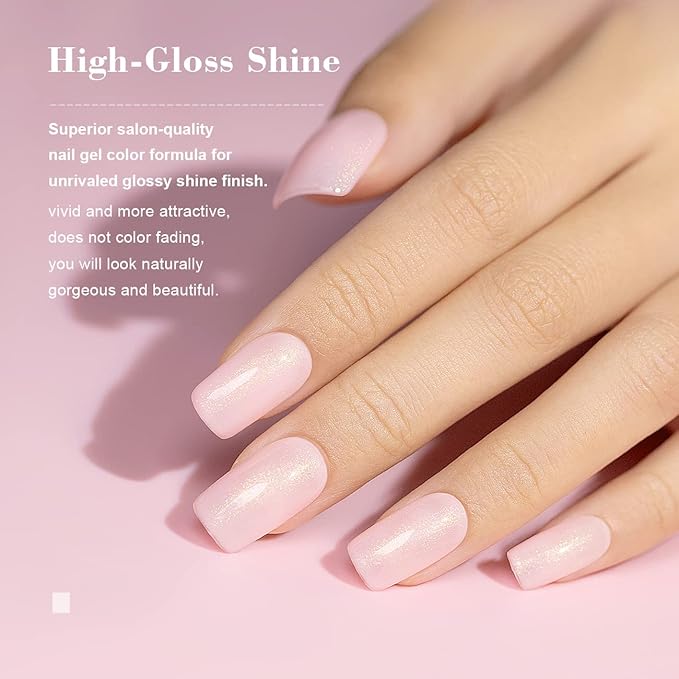 RARJSM Pale Pink Glitter Gel Polish Nude Gel Polish Sparkle Shimmer Neutral Skin Tone Light Pink Sheer Jelly Transparent Gel Nail Polish 15ml Single Bottle Soak off UV LED Cured for Home Salon DIY