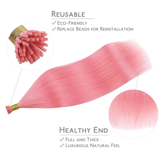 WENNALIFE I Tip Hair Extensions Human Hair, 50g 50s 18 Inch Peach Pink Remy Itip Human Hair Extensions Invisible Itips Straight I Tips Fusion Extensions Real Human Hair