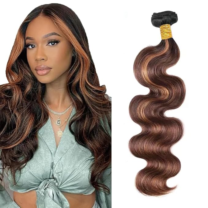 Brown Bundles Human Hair Color 30 Body Wave Bundles 26 Inch 8A Brazilian Virgin Remy Hair 1 Bundle/50g P4/30 Human Hair Body Wave Bundle