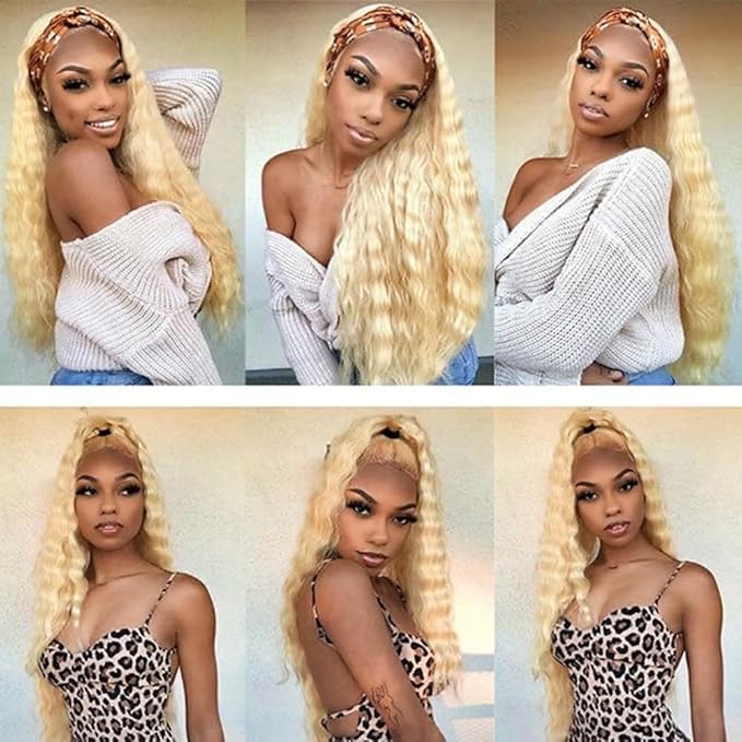 613 Deep Wave Bundles Blonde Human Hair Weave Brazilian Virgin Mixed Length 3 Bundles 16 18 20 Inch Blonde Bundle Hair Extensions
