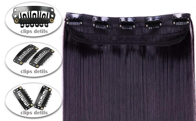 S-noilite® Elegant 30"(76cm) Longest Straight Dark Black Mix Dark Purple 3/4 Full Head One Piece 5 Clips Clip in Hair Extensions