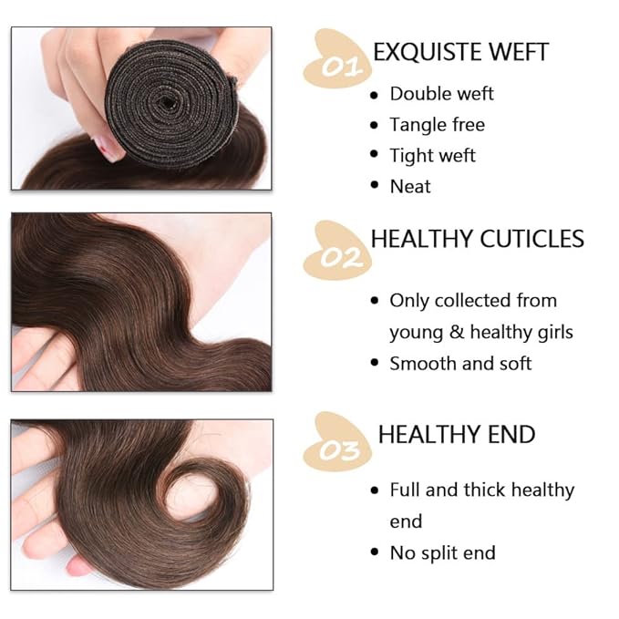 Dark Brown Bundles #4 Body Wave Human Hair Bundles Brown Body Wave Bundle 14 14 14 inch #4 Human Hair Bundle