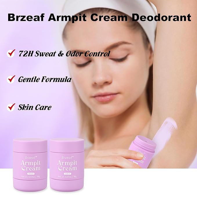 Brzeaf 3 In 1 Underarm Antiperspirant Deodorant– 72H Sweat & Odor Control, Armpit Cream Deodorant, Antiperspirant Deodorant for Women and Men