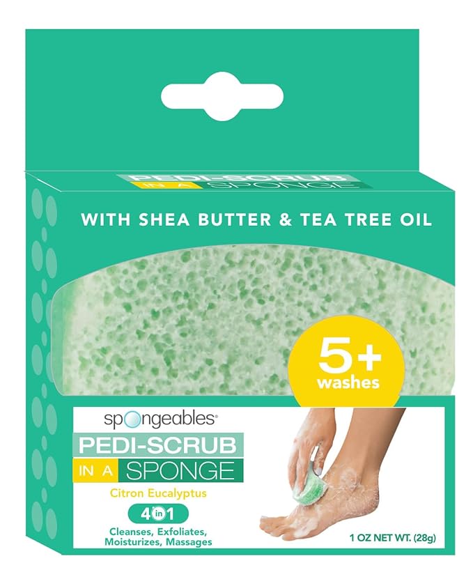 Spongables Pedi Scrub Foot Exfoliating 5+ Wash Sponge, Citron Eucalyptus, 6 Count