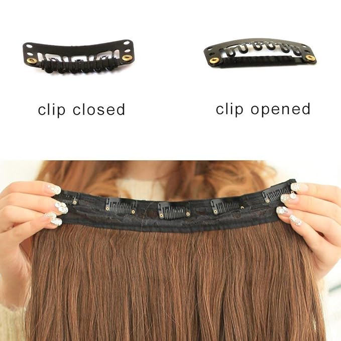 REECHO 20" 1-Pack 3/4 Full Head Curly Wave Clips in on Synthetic Hair Extensions HE008 Hairpieces for Women 5 Clips 4.5 Oz per Piece - Linen