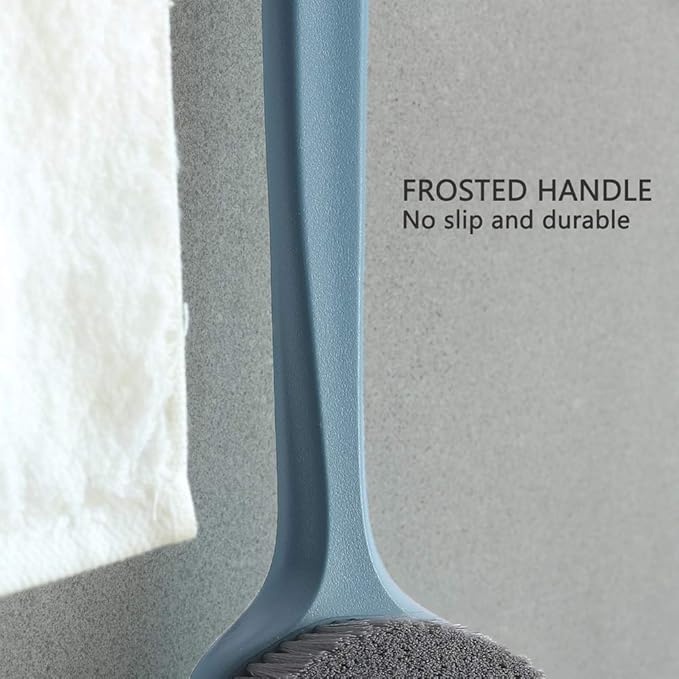 Upgraded Bath Body Brush with Comfy Bristles Long Handle Gentle Exfoliation Improve Skin's Health and Beauty Bath Shower Wet or Dry Brushing Body Brush (14 inch, Dark Blue)