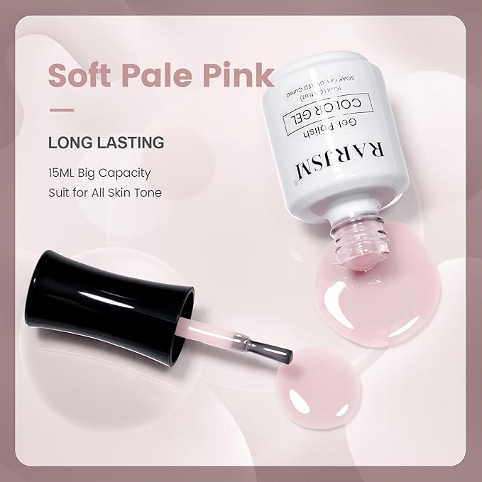 RARJSM Nude Gel Nail Polish Soft Pink Neutral Skin Tone Sheer Jelly Gel Polish 1PC 15ml Single Bottle Creamy Transparent Pale Pink Nail GelPolish Soak off UV LED Cured for Home Salon DIY Manicure