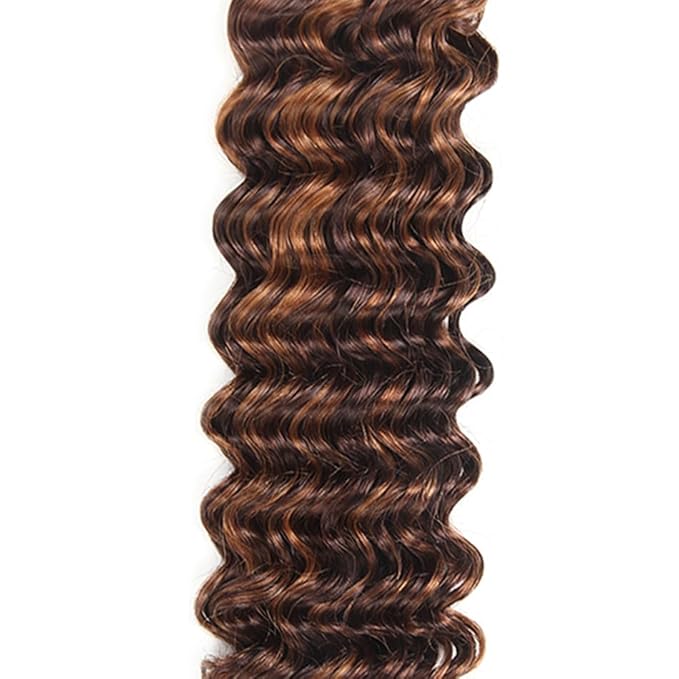 Highlight Bundles Human Hair P4/30 Deep Wave Bundle Brown Human Hair 3 Bundles 14 14 14 Inch Brazilian Virgin Hair Extensions